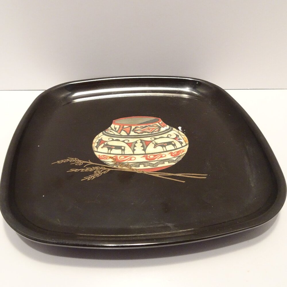 Mid-Century Couroc Laquered Plate Monterey California Southwestern Pottery 8.5"